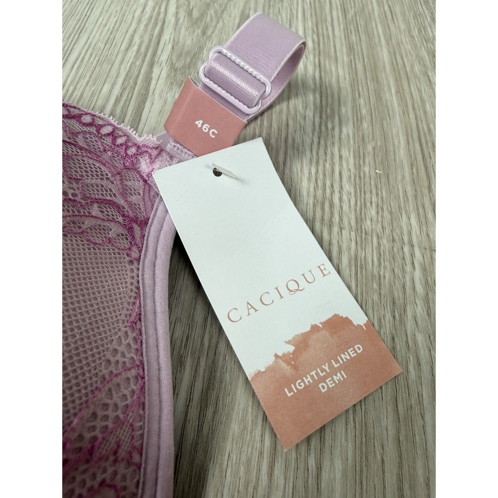 NWT Cacique Pale Pink Sexy Floral Lace Lightly Lined Demi Underwired Bra 46C - Picture 7 of 16